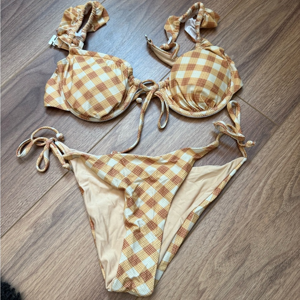 Nasty Gal Yellow and White Checkered Bikini